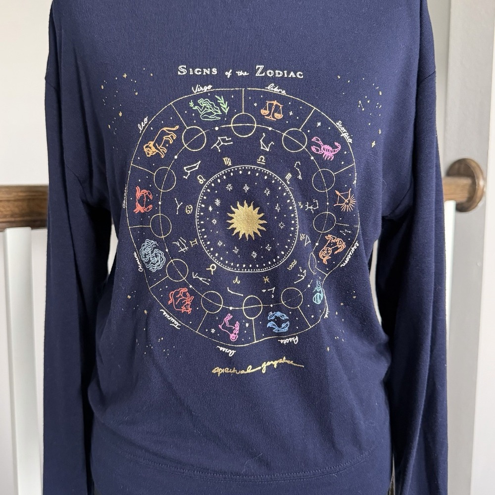 Spiritual Gangster Long Sleeve Cropped Zodiac Astrology Top Small Athleisure - Picture 2 of 10